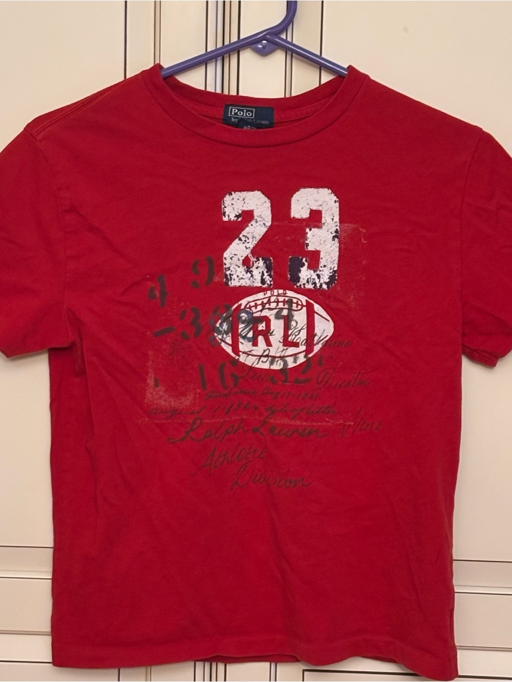 Boys Polo by Ralph Lauren Red Graphic '23 Football Tee- size S (8)